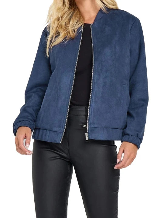 Blue Suede Leather Bomber Jacket