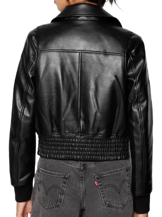 Collar Leather Bomber Jacket Black