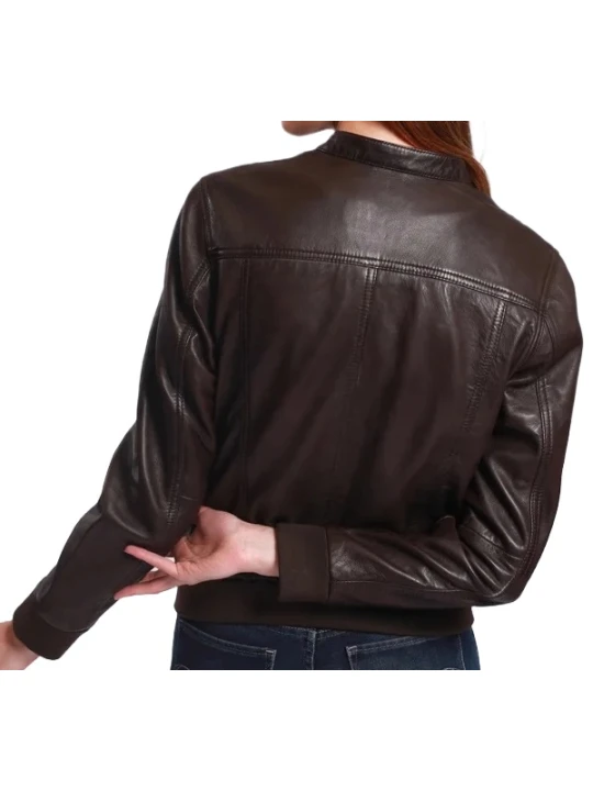 Dark Brown Leather Bomber Jacket