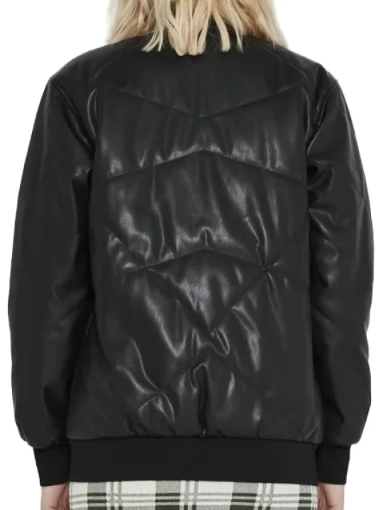 Full Sleeves Black Leather Bomber Jacket