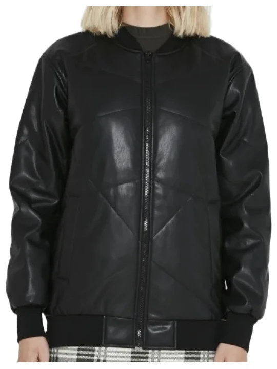 Full Sleeves Black Leather Bomber Jacket