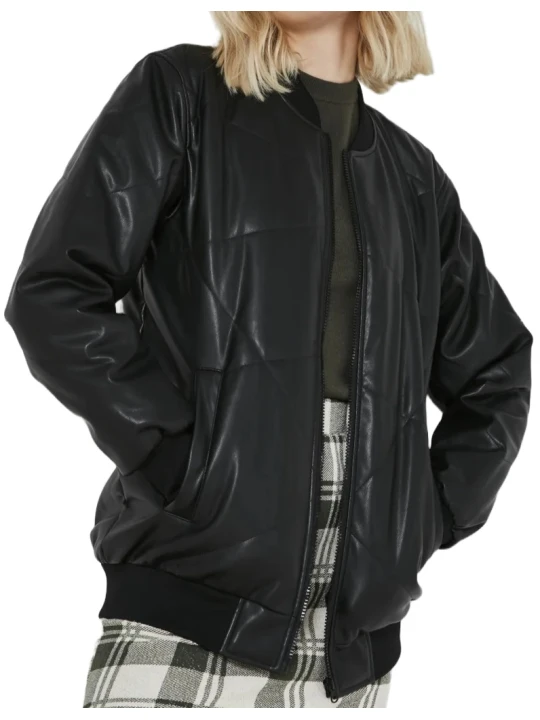 Full Sleeves Black Leather Bomber Jacket