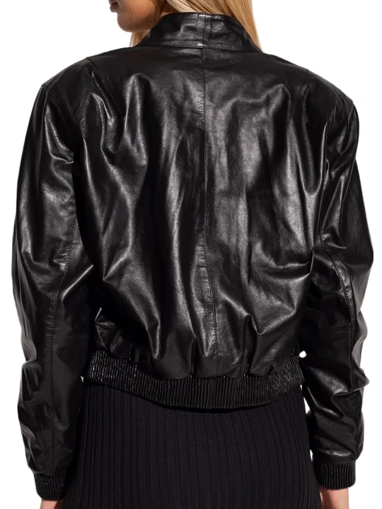Lambskin Black Leather Bomber Jacket