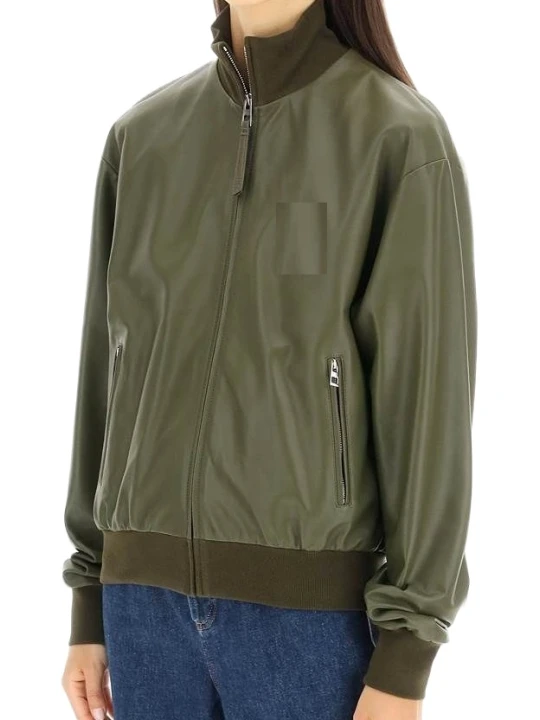 Light Bomber Leather Jacket In Green