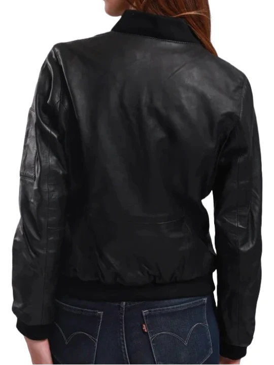 Regular Fit Black Leather Bomber Jacket