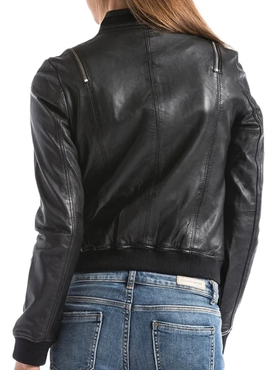 Soft Black Leather Bomber Jacket
