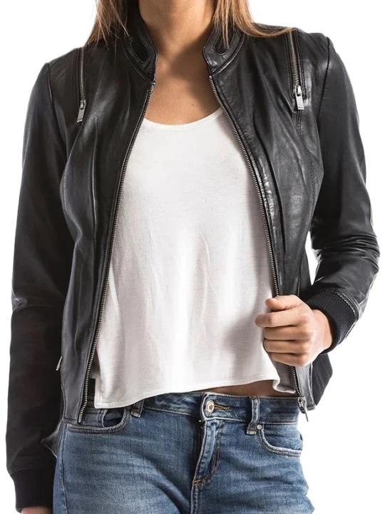 Soft Black Leather Bomber Jacket