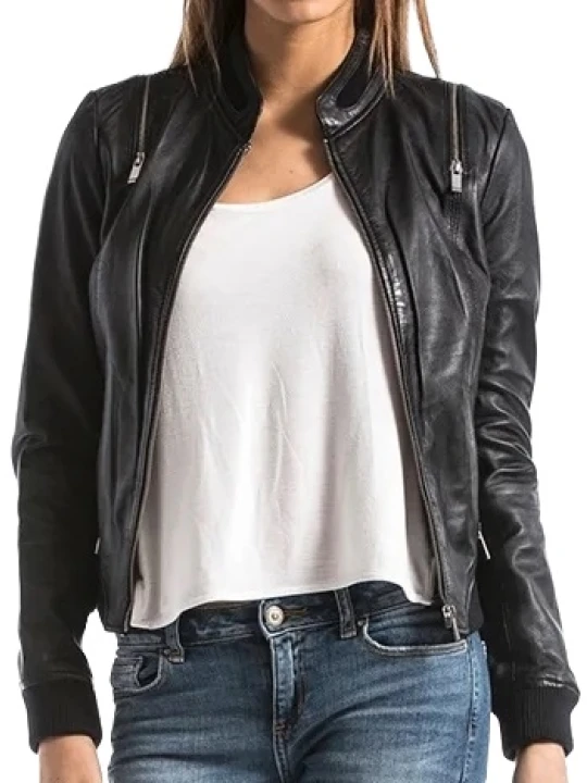 Soft Black Leather Bomber Jacket