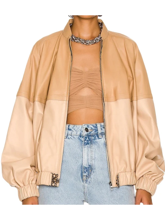 Two Color Leather Bomber Jacket