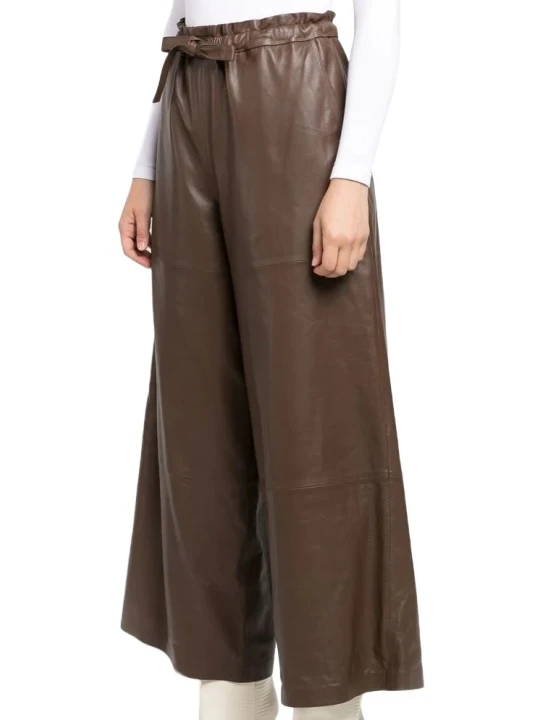 Belted Leather Capri Brown