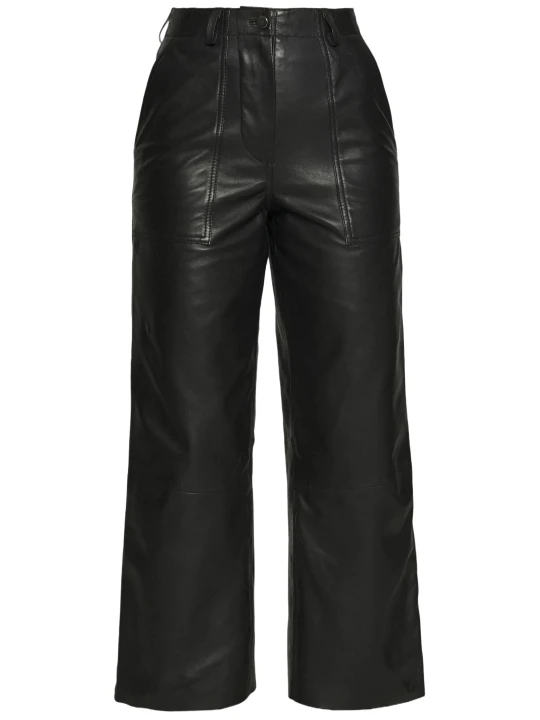 Black Cropped Real Leather Pants
