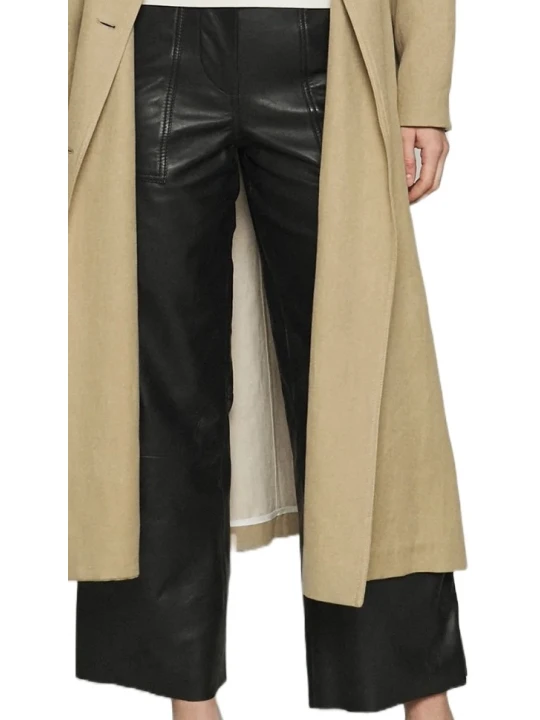 Black Cropped Real Leather Pants
