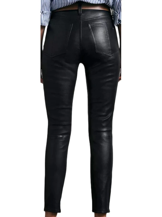 Black High Rise Skinny Leather Capri Pant