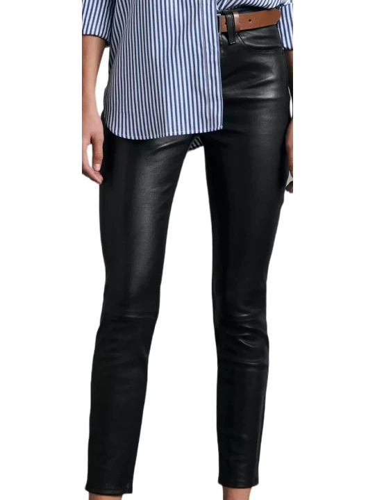 Black High Rise Skinny Leather Capri Pant