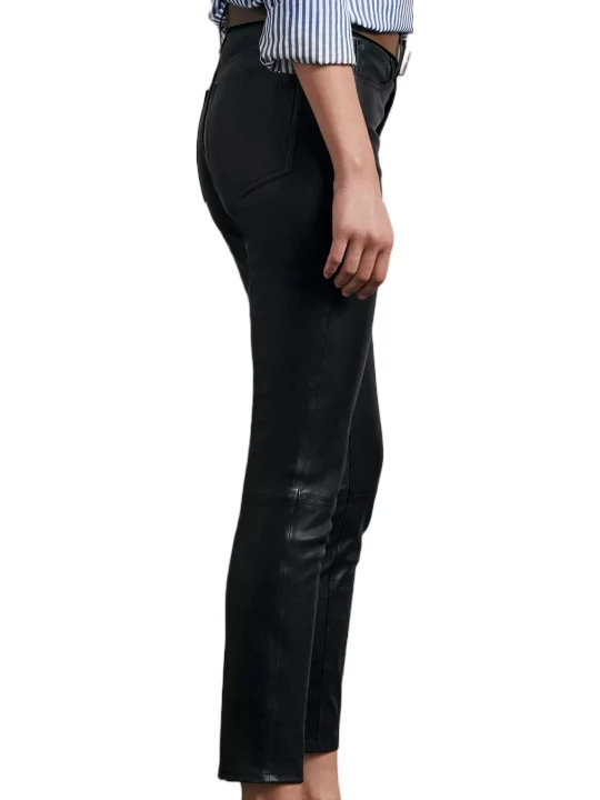 Black High Rise Skinny Leather Capri Pant