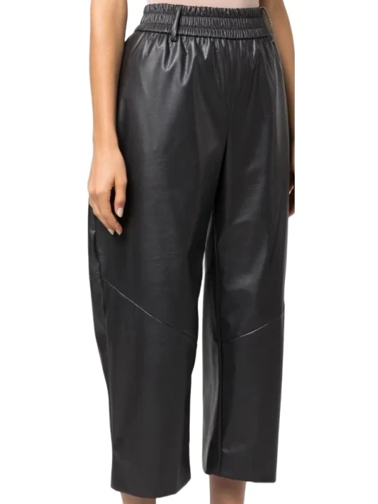 Black Leather Capri Two Side Inset Pockets
