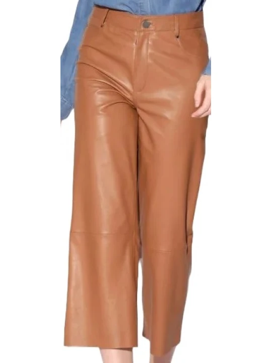 Brown Leather Capri Pant 