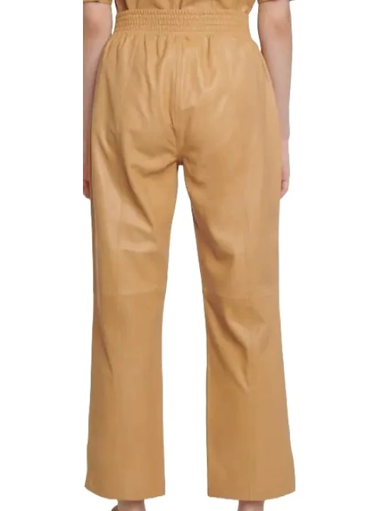Brown Soft Leather Capri Pant