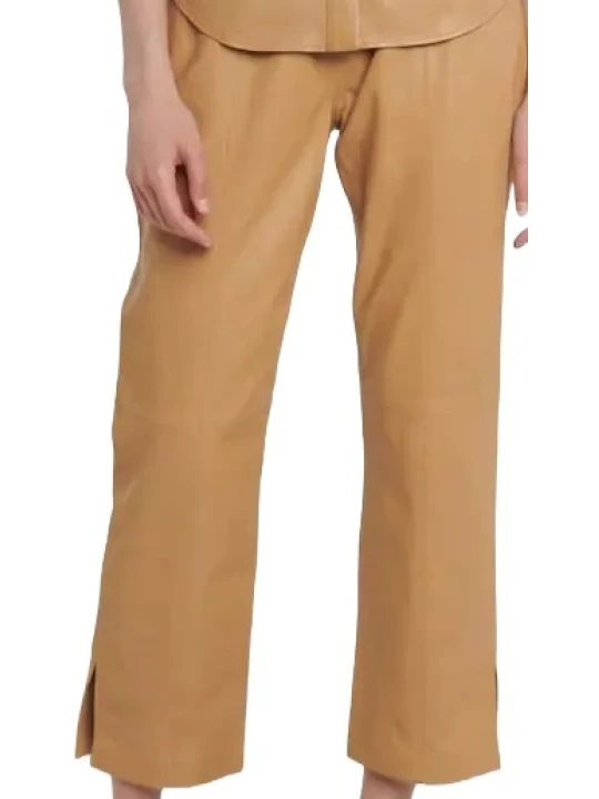 Brown Soft Leather Capri Pant