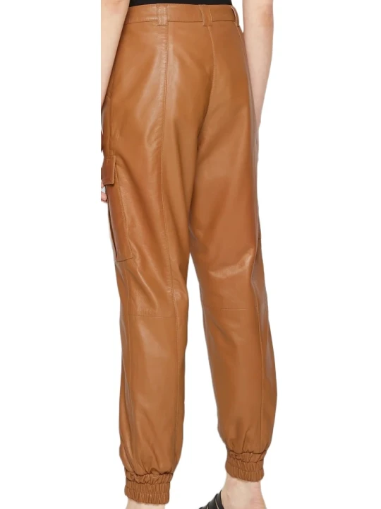 Cargo Style Cognac Leather Capri Pant