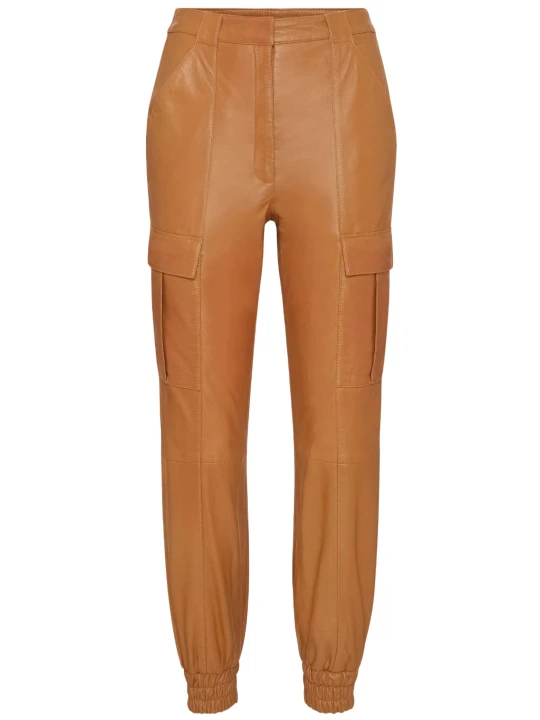 Cargo Style Cognac Leather Capri Pant