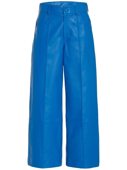 Classic Wide Leg Blue Leather Capris