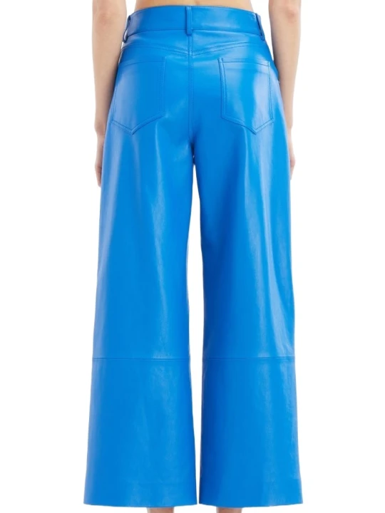 Classic Wide Leg Blue Leather Capris