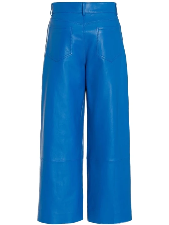 Classic Wide Leg Blue Leather Capris