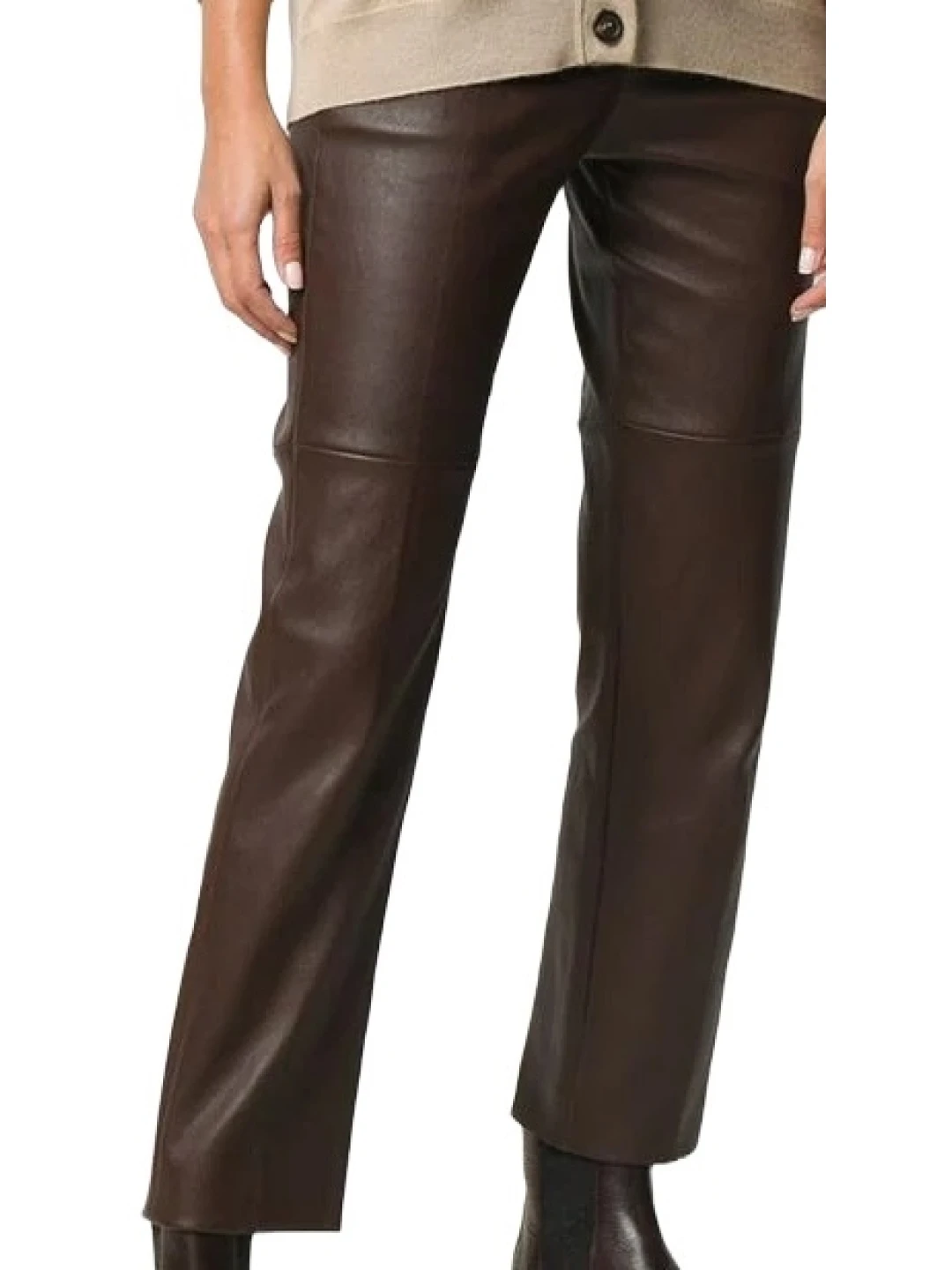 Dark Brown Slim Leg Leather Capri Pant
