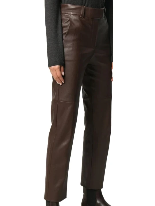 Dark Brown Slim Leg Leather Capri Pant