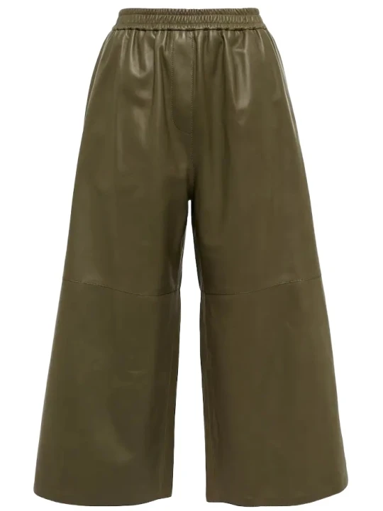 Elasticated Waist Green Leather Capri