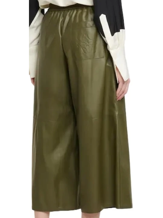 Elasticated Waist Green Leather Capri