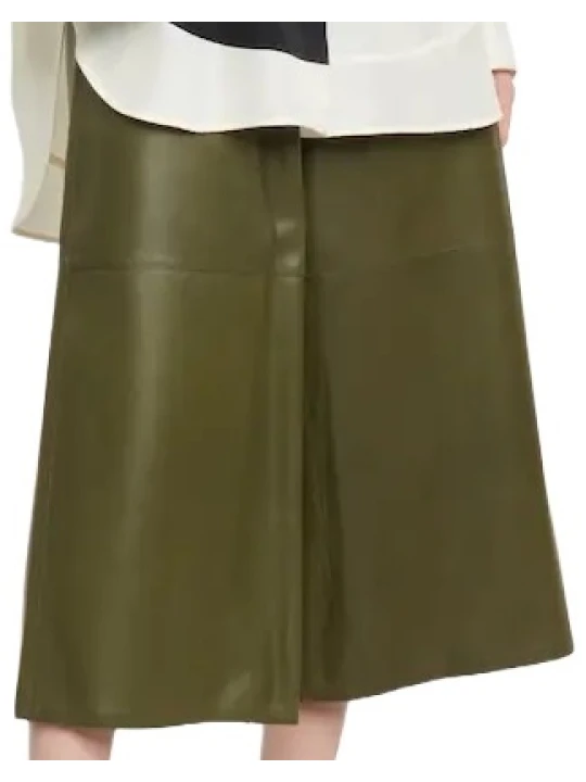 Elasticated Waist Green Leather Capri