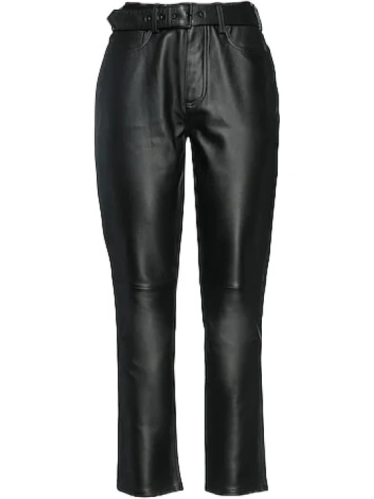 Lambskin Belted Leather Capri Pant