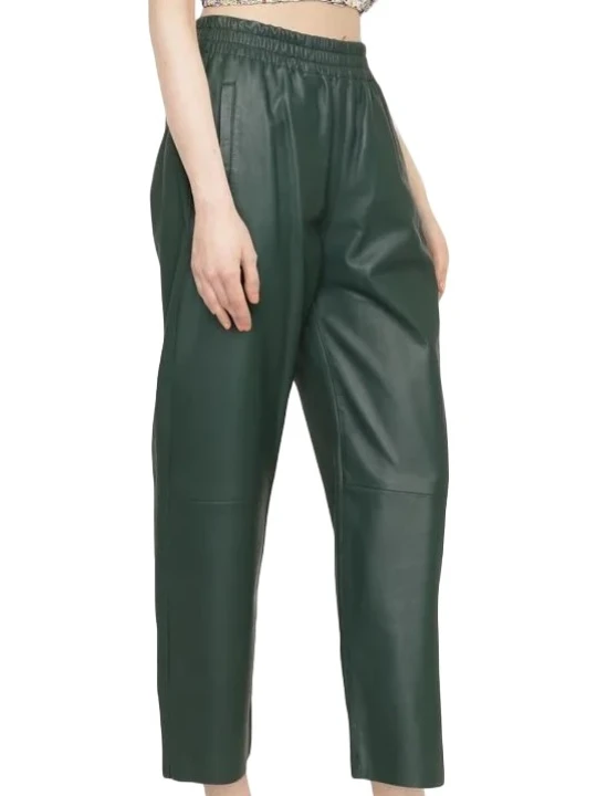 Real Green Leather Trouser Capri