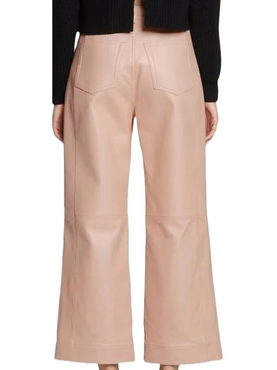 Real Leather Wide Leg Leather Capri Pink