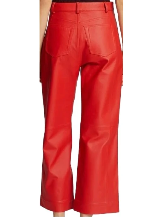 Regular Fit Women Red Leather Pant Capri