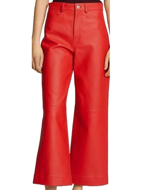 Regular Fit Women Red Leather Pant Capri