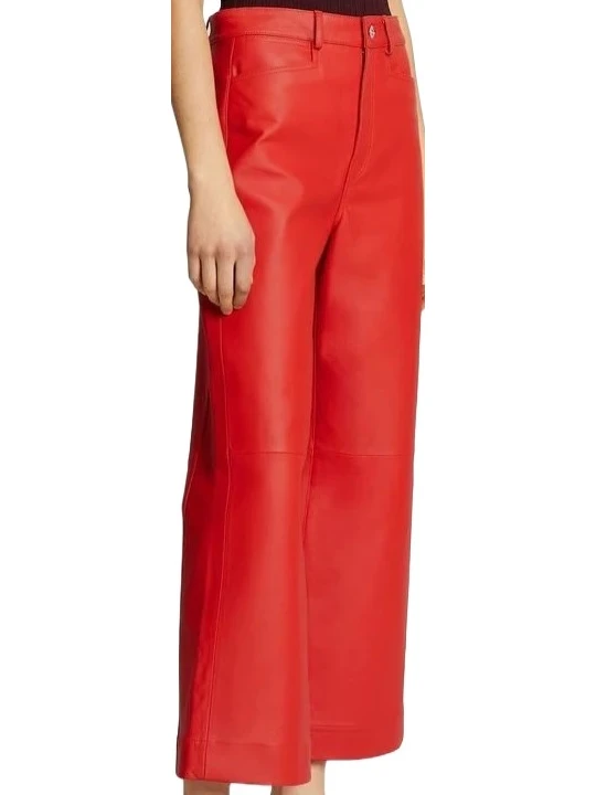 Regular Fit Women Red Leather Pant Capri