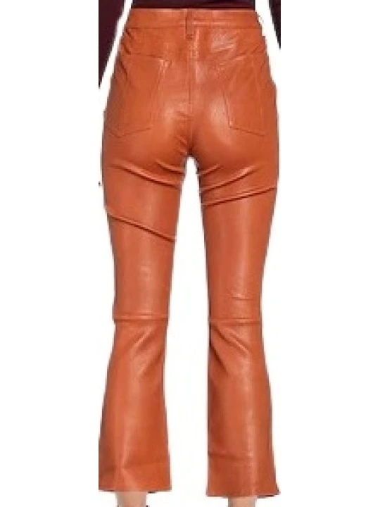 Single Button Brown Flared Capri Leather