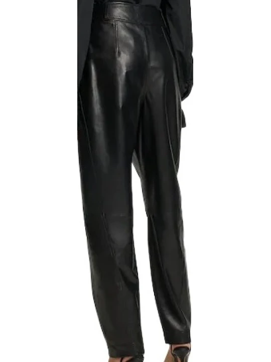 Tailored Fit High Waist Leather Capri Pant