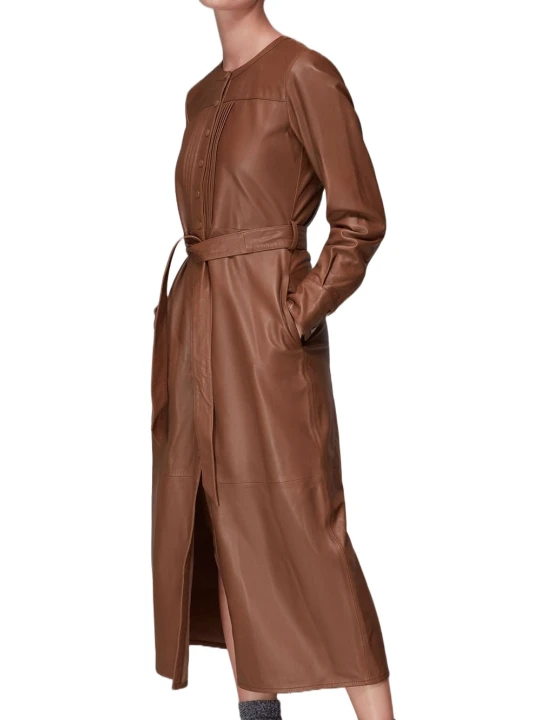 Front Cut Brown Leather Dress