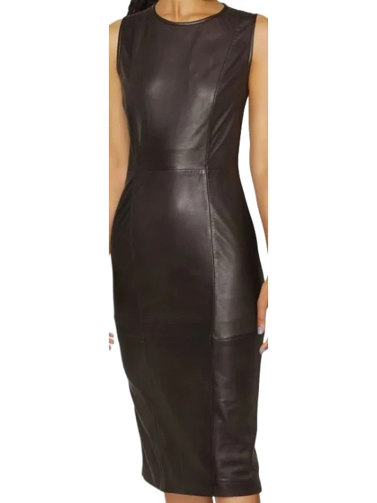 Back Slit Black Leather Dress