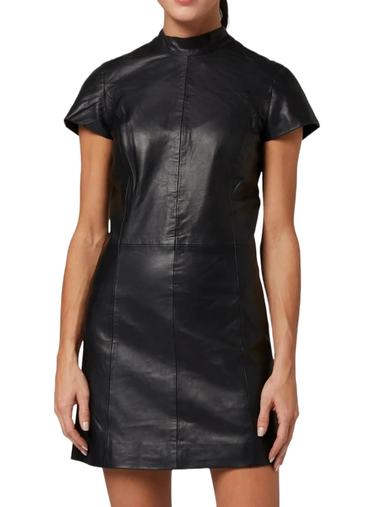Back Zip Black Genuine Leather Dress