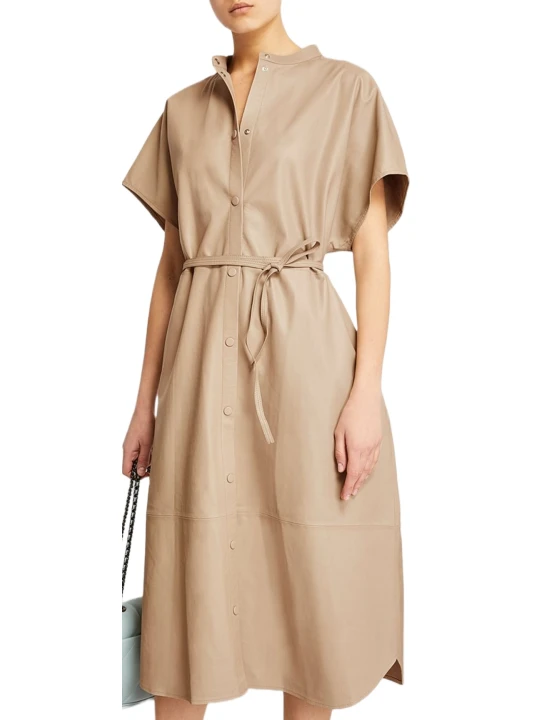 Beige Leather Dress With Belt