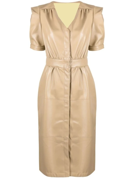 Beige Short Sleeve Leather Dress
