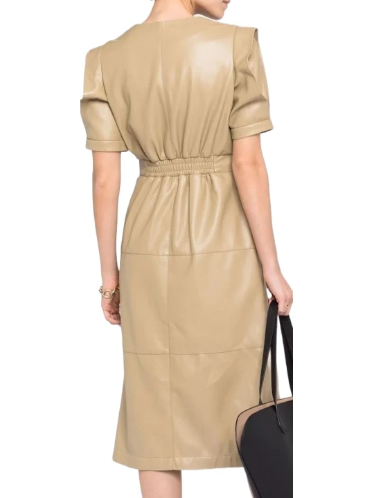 Beige Short Sleeve Leather Dress