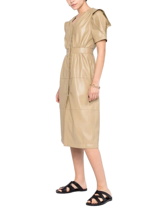 Beige Short Sleeve Leather Dress