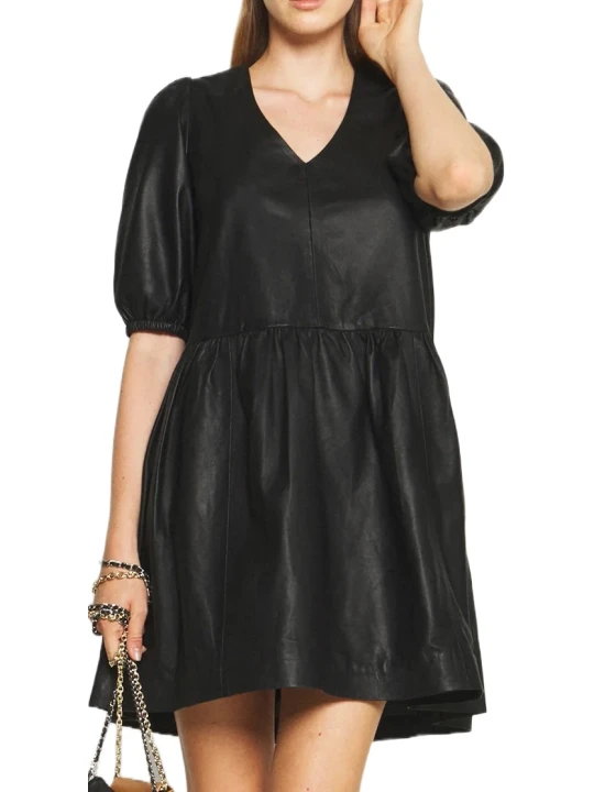 Black Flare Leather Dress