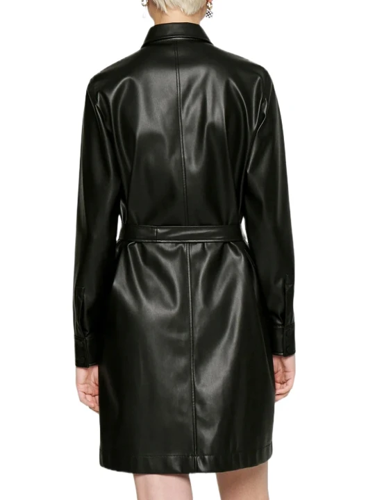 Black Leather Button Dress